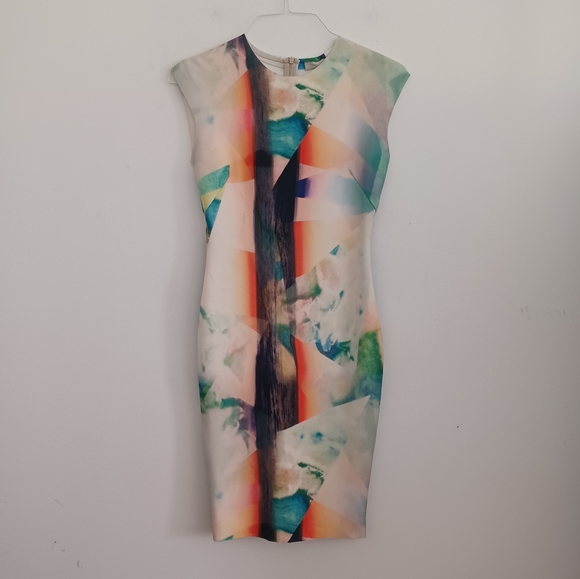 NWT Zara Watercolor Neoprene Mheath Scuba Bodycon Dress sz S - Picture 4 of 16